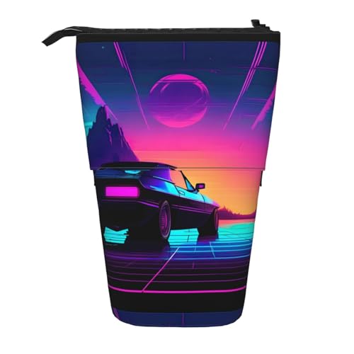 jingong Retrowave Pictures Multifunktionales Federmäppchen, Aufbewahrungstasche, Make-up-Tasche, geeignet für Büro und den täglichen Gebrauch, Schwarz , Einheitsgröße, Münztasche von jingong