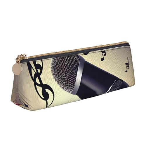 jingong Schutzhülle für Mikrofon mit Musiknote, dreieckig, aus Leder, mit geräumigem Innenraum, Reißverschluss für Schreibwerkzeuge, Büro, weiß, Einheitsgröße, Kosmetiktasche von jingong