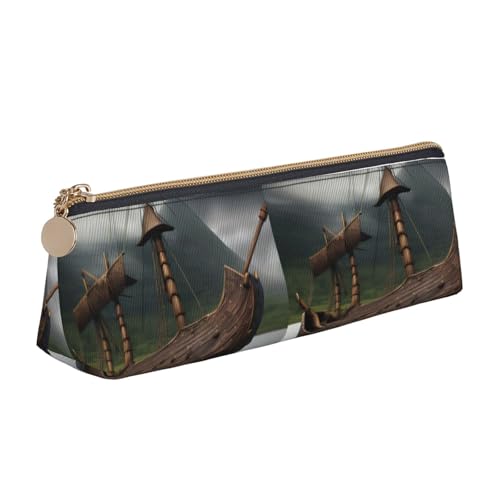 jingong Vikings Leder-Etui mit dreieckigem Design, mit geräumigem Innenraum, Reißverschluss für Schreibwerkzeuge, Büro, weiß, Einheitsgröße, Kosmetiktasche von jingong