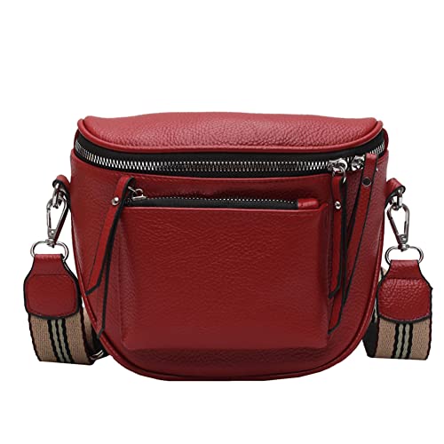 jingyuKJ Bauchtasche Damen Stylisch, Handtasche Damen Umhängetasche, Crossbody Bag Damen Breiter, Ledertasche mit Reißverschluss und Abnehmbar Schultergurt, Schultertasche Klein Arbeit Reisen,Rot von jingyuKJ