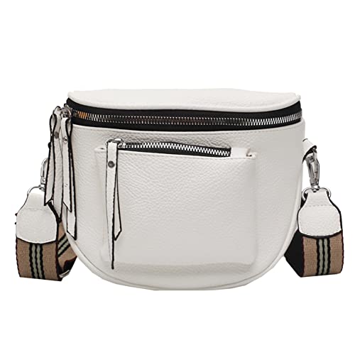 jingyuKJ Crossbody Bag Damen Breiter, Bauchtasche Damen Stylisch, Handtasche Damen Umhängetasche, Ledertasche mit Reißverschluss und Abnehmbar Schultergurt, Schultertasche Klein Arbeit Reisen,Weiß von jingyuKJ