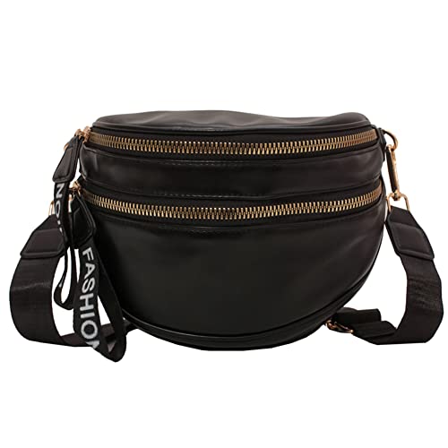 jingyuKJ Crossbody Bag Damen Breiter, Bauchtasche Damen Stylisch, Ledertasche Handtasche Damen Umhängetasche mit Abnehmbar Schultergurt, Schultertasche Klein Schwarz Frauen Arbeit Reisen von jingyuKJ