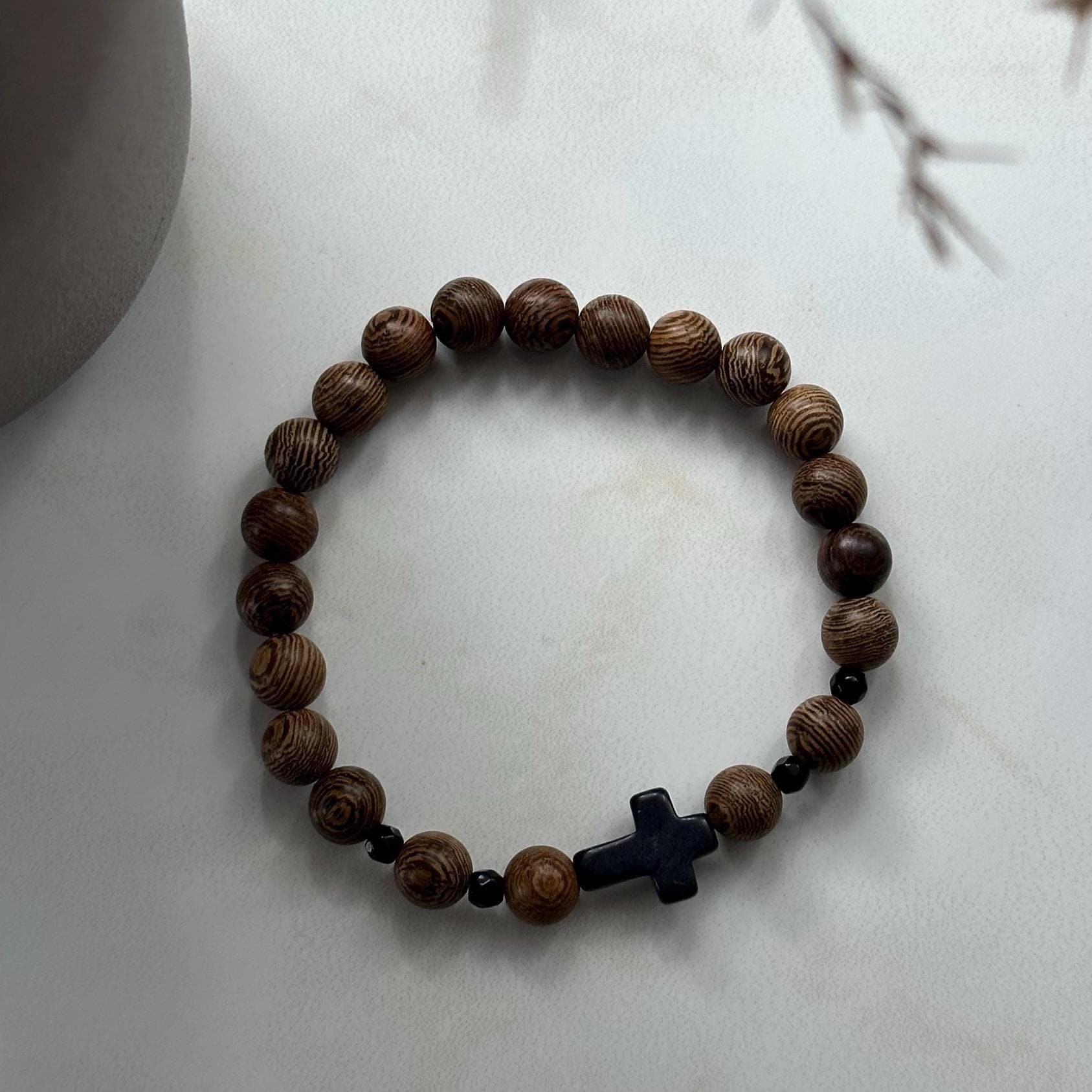 Armband Holz Türkis Schwarz Jesus Geschenkidee Kinder Taufe Kommunion Geburtstag Konfirmation Glaube Kreuz Männer von jjdjewels