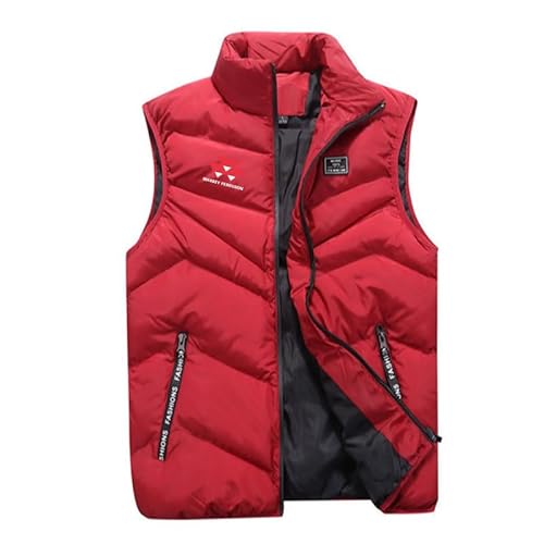 jjqnkjxc Mass.ey-Ferg_uson Herrenweste, ärmellos, gepolstert, warm, leicht, mit Stehkragen, lässig, Übergröße, für Herbst und Winter, rot, 5X-Large von jjqnkjxc