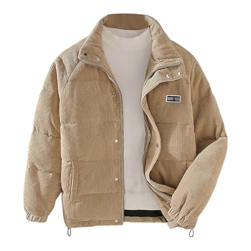jkhhi Cordjacke Herren Winterjacke Warme Gefütterte Cord Jacke mit Stehkragen Verdickte Retro Jacke Freizeit Mode Übergangsjacke von jkhhi