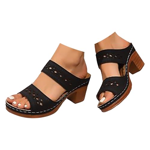 jkhhi Damen Plateau Pantoletten Weiche PU Leder Hausschuhe Keilabsatz Sandalen Sommer Peeptoe Sandalette Slide von jkhhi