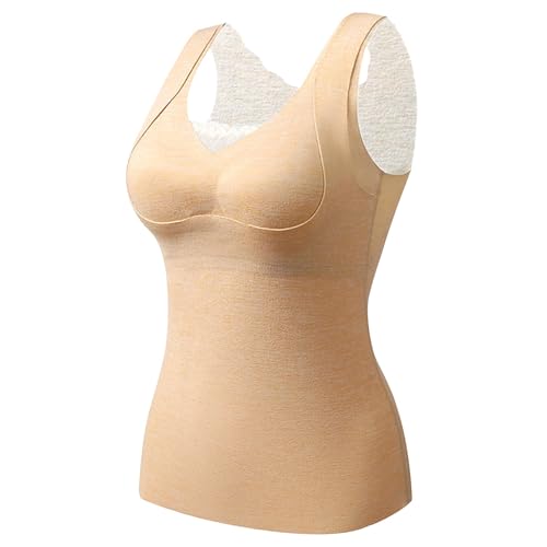 jkhhi Unterhemd mit BH Damen Winter BH Hemd Ohne Bügel mit Cups V-Ausschnitt Thermo Fleece Unterhemden Ärmellos Gefütterte Tank Top Eingebauter BH Wärme und Warme Weste Halten von jkhhi