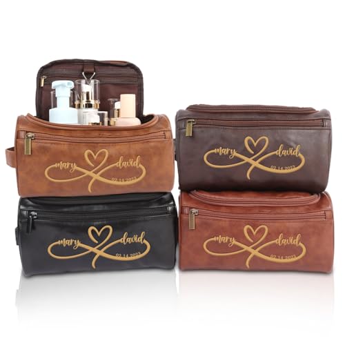 jklitio Kulturbeutel für Herren, personalisierbar, PU-Leder, mit Initialen oder Namen, handgefertigter großer Reise-Organizer, Geschenk für Ehemann, Vater, Hochzeitsbräutigam, Geschenk für Trauzeugen von jklitio