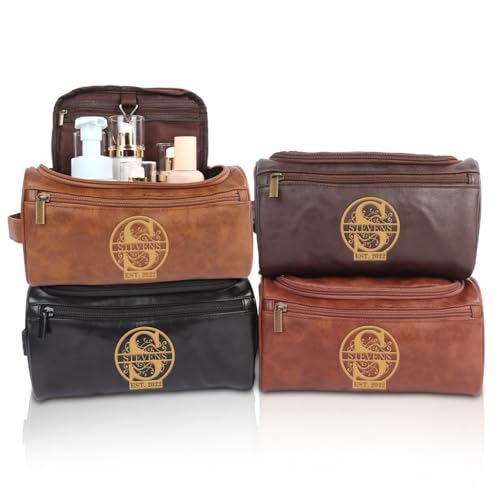 jklitio Personalisierte Leder-Kulturbeutel für Herren, individuelles Rasierset mit eingraviertem Namen, großer wasserdichter Reise-Organizer, Hochzeitsbräutigamen-Geschenk, Vatertagsgeschenk, Braun jklitio Personalisierte Leder-Kulturbeutel für Herren, individuelles Rasierset mit eingraviertem Namen, großer wasserdichter Reise-Organizer, Hochzeitsbräutigamen-Geschenk, Vatertagsgeschenk, Braun von jklitio