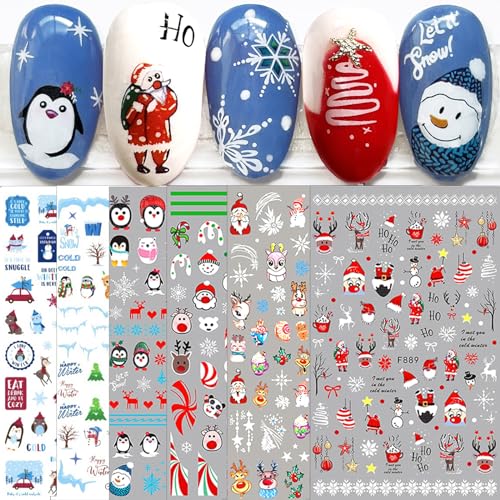 10 Blatt Nagelsticker Weihnachten Nagelaufkleber Selbstklebend Bule White Pine Tree Rentier Nail Art Sticker Dekoration Nageldesign Zubehör von jmeowio