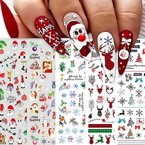 10 Blatt Nagelsticker Weihnachten Nagelaufkleber Selbstklebend Schneeflocke-Rentier Winter-Weihnachtsparty Nail Art Sticker Dekoration Nageldesign Zubehör von jmeowio