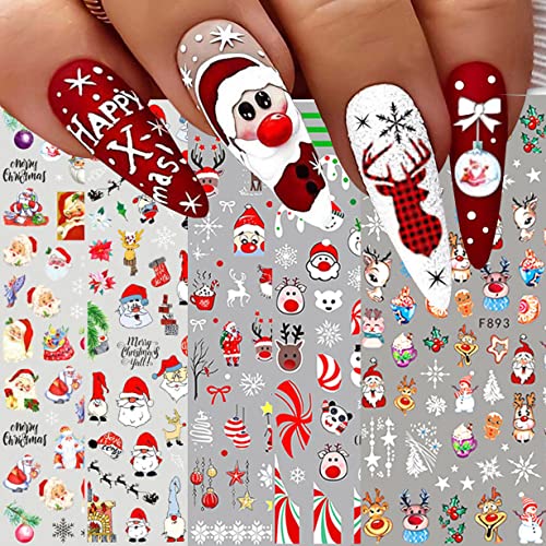 10 Blatt Nagelsticker Weihnachten Nagelaufkleber Selbstklebend Schneemann-Weihnachtsmann Nail Art Sticker Dekoration Nageldesign Zubehör von jmeowio