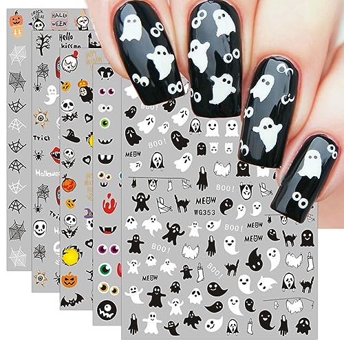 12 Blatt Nagelsticker Halloween Nagelaufkleber Selbstklebend Niedliche Hexen-Geisterschloss-Kürbise Nail Art Sticker Dekoration Nageldesign Zubehör von jmeowio