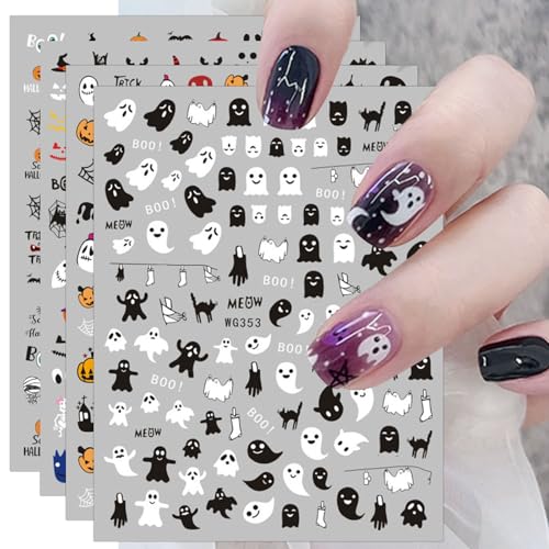 12 Blatt Nagelsticker Halloween Niedlichen Kinder Nagelaufkleber Selbstklebend Spinnennetz Kürbis Schädel Fledermaus Nail Art Sticker Dekoration Nageldesign Zubehö von jmeowio
