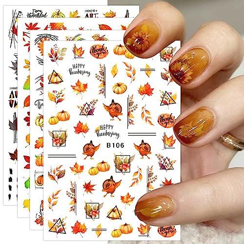 12 Blatt Nagelsticker Herbst Nagelaufkleber Selbstklebend Ahornblatt Herbst Kürbisblätter Nail Art Sticker Dekoration Nageldesign Zubehör von jmeowio