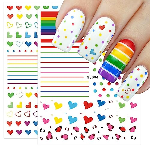 8 Blatt Nagelsticker Regenbogen Nagelaufkleber Selbstklebend Buntes Herz Nail Art Sticker Dekoration Nageldesign Zubehör von jmeowio