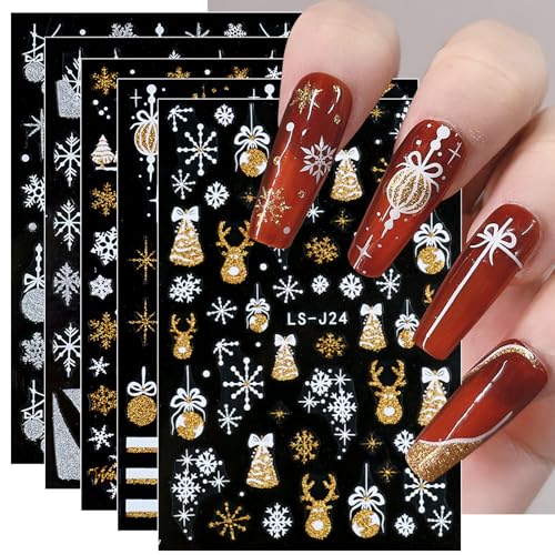 8 Blatt Nagelsticker Weihnachten Nagelaufkleber Selbstklebend Goldelch-Rotwild-Linie Schneeflocke Nail Art Sticker Dekoration Nageldesign Zubehör 8 Blatt Nagelsticker Weihnachten Nagelaufkleber Selbstklebend Goldelch-Rotwild-Linie Schneeflocke Nail Art Sticker Dekoration Nageldesign Zubehör von jmeowio