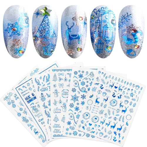 9 Blatt Nagelsticker Weihnachten Nagelaufkleber Selbstklebend Schneeflocken Rentier Schneemann Nail Art Sticker Dekoration Nageldesign Zubehör von jmeowio