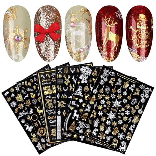 9 Blatt Nagelsticker Weihnachten Nagelaufkleber Selbstklebend Weiß Rentier Schneemann Nail Art Sticker Dekoration Nageldesign Zubehör von jmeowio