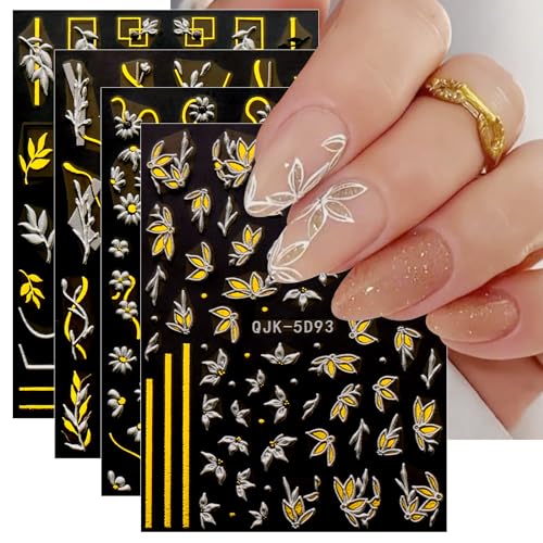 JMEOWIO 3D Nagelsticker Blume Nail Art Sticker Selbstklebend Nagelaufkleber 5D Stereoskopisch Frühlings Sommer Blumen Dekoration Nageldesign Zubehör 4 Blatt von jmeowio