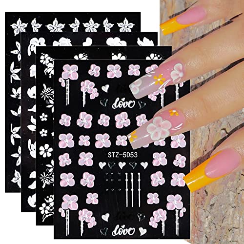 JMEOWIO 3D Nagelsticker Blumen Nail Art Sticker Selbstklebend Nagelaufkleber 5D Stereoskopisch Blumen Dekoration Nageldesign Zubehör 4 Blatt von jmeowio