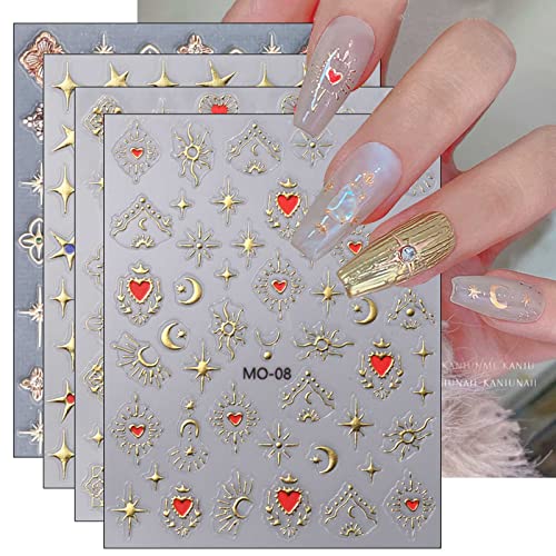 JMEOWIO 3D Nagelsticker Mondstern Nail Art Sticker Selbstklebend Nagelaufkleber 5D Stereoskopisch Herz Dekoration Nageldesign Zubehör 4 Blatt von jmeowio