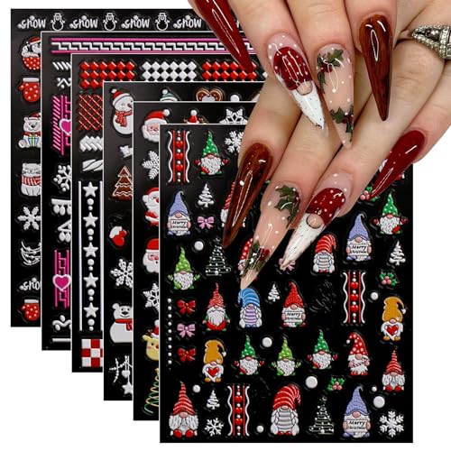 JMEOWIO 3D Nagelsticker Weihnachten Nail Art Sticker Selbstklebend Nagelaufkleber 5D Stereoskopisch Schneeflocke Feiertag Dekoration Nageldesign Zubehör 6 Blatt von jmeowio