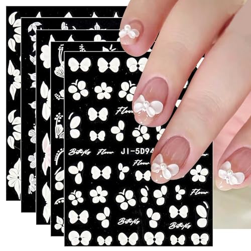 JMEOWIO 6 Blatt 3D Nagelsticker Blumen Schmetterling Nail Art Sticker Selbstklebend Nagelaufkleber 5D Stereoskopisch Frühlings Blume Dekoration Nageldesign Zubehör von jmeowio