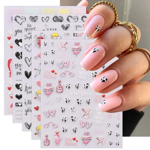 JMEOWIO 6 Blatt 3D Nagelsticker Valentinstag Herz Nail Art Sticker Selbstklebend Nagelaufkleber 5D Stereoskopisch Süß Dekoration Nageldesign Zubehör von jmeowio