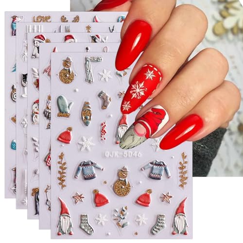 JMEOWIO 6 Blatt 3D Nagelsticker Weihnachten Glitzer Frohes Neues Jahr Nail Art Sticker Selbstklebend Nagelaufkleber 5D Stereoskopisch Schneeflocke Winterurlaub Niedlich Dekoration Nageldesign Zubehör von jmeowio