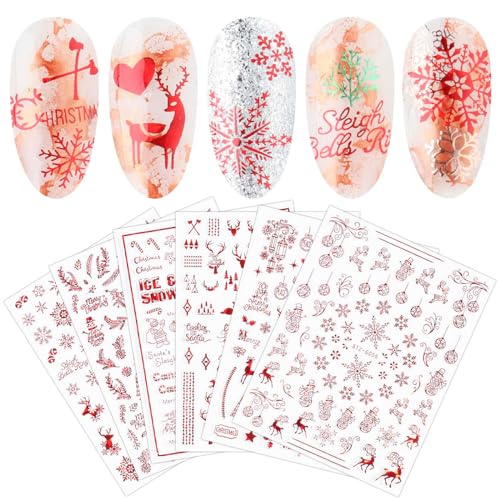 JMEOWIO 9 Blatt Nagelsticker Weihnachten Nagelaufkleber Selbstklebend Roter Schneeflocken Winter Nail Art Sticker Dekoration Nageldesign Zubehör von jmeowio