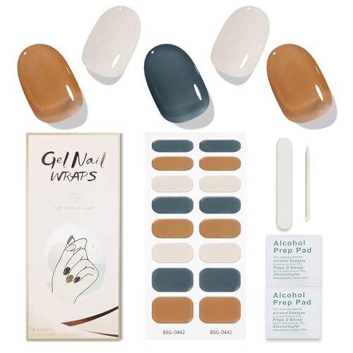 JMEOWIO Nagelfolie Beige Blau Braun Gel Nagelfolien Selbstklebend Nail Sticker Uv Härtend Dekoration Nageldesign Zubehör von jmeowio