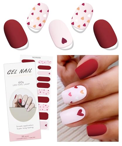 JMEOWIO Nagelfolie Valentinstag Herz Rot Rosa Gel Nail Nagelfolien Selbstklebend Nail Sticker Uv Härtend Dekoration Nageldesign Zubehör von jmeowio