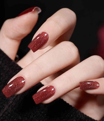 JMEOWIO Nagelfolie Weinroter Glitzer Gel Nail Nagelfolien Selbstklebend Nail Sticker Uv Härtend Dekoration Nageldesign Zubehör von jmeowio