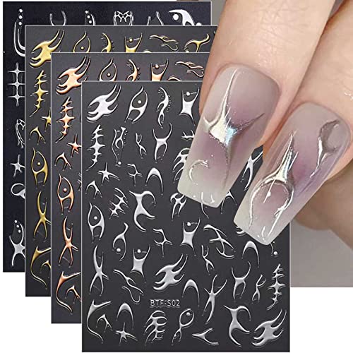 JMEOWIO Nagelsticker Abstrakte 10 Blatt Nail Art Sticker Selbstklebend Nagelaufkleber Flammen Linie Dekoration Nageldesign Zubehör von jmeowio