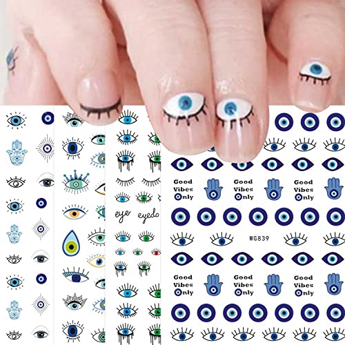 JMEOWIO Nagelsticker Augen 7 Blätter Nagelaufkleber Selbstklebend Evil Eye Türkisches Blaues Auge Böser Blick Nail Art Dekoration NagelDesign Zubehör für Frauen Mädchen von jmeowio