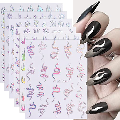 JMEOWIO Nagelsticker Aurora 10 Blatt Nail Art Sticker Selbstklebend Nagelaufkleber Holografischer Stern Sonne Mond Dekoration Nageldesign Zubehör von jmeowio