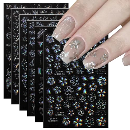 JMEOWIO Nagelsticker Aurora Blume 12 Blatt Nail Art Sticker Selbstklebend Nagelaufkleber Bunt Dekoration Nageldesign Zubehör von jmeowio