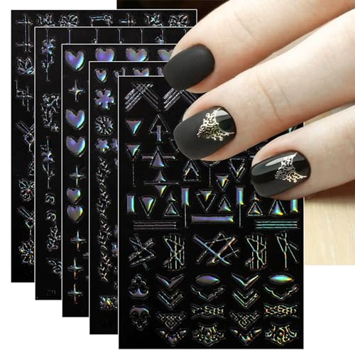 JMEOWIO Nagelsticker Aurora Geometrisch 12 Blatt Nail Art Sticker Selbstklebend Nagelaufkleber Bunt Dekoration Nageldesign Zubehör von jmeowio