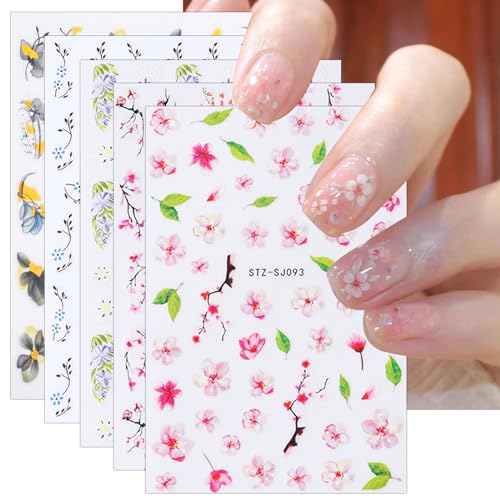 JMEOWIO Nagelsticker Blume 10 Blatt Nail Art Sticker Selbstklebend Nagelaufkleber Frühlings Sommer Blumen Dekoration Nageldesign Zubehör von jmeowio