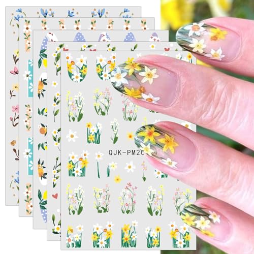 JMEOWIO Nagelsticker Blume 10 Blatt Nail Art Sticker Selbstklebend Nagelaufkleber Frühlings Sommer Blumen Dekoration Nageldesign Zubehör von jmeowio