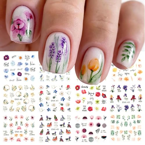 jmeowio Nagelsticker Blume 12 Blatt Nail Art Sticker Selbstklebend Nagelaufkleber Frühlings Sommer Blumen Dekoration Nageldesign Zubehör von jmeowio