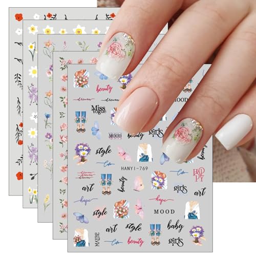 JMEOWIO Nagelsticker Blume 9 Blatt Nail Art Sticker Selbstklebend Nagelaufkleber Frühlings Sommer Blumen Dekoration Nageldesign Zubehör von jmeowio