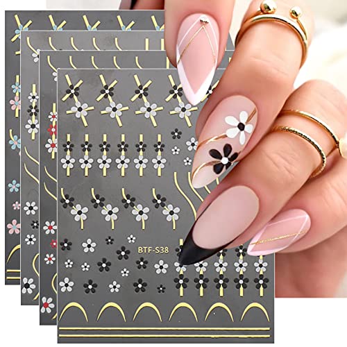 JMEOWIO Nagelsticker Blume 9 Blatt Nail Art Sticker Selbstklebend Nagelaufkleber Frühlings Sommer Blumen Dekoration Nageldesign Zubehör von jmeowio