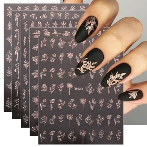 JMEOWIO Nagelsticker Blumen 12 Blatt Nail Art Sticker Selbstklebend Nagelaufkleber Roségold Blume Dekoration Nageldesign Zubehör von jmeowio