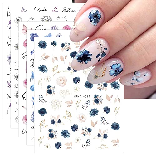 JMEOWIO Nagelsticker Blumen Frühling 9 Blatt Nail Art Sticker Selbstklebend Nagelaufkleber Buntes Sommer Blumen Dekoration Nageldesign Zubehör von jmeowio