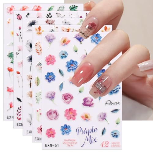 JMEOWIO Nagelsticker Blumen Schmetterling 12 Blatt Nail Art Sticker Selbstklebend Nagelaufkleber Frühlings Sommer Blumen Dekoration Nageldesign Zubehör von jmeowio