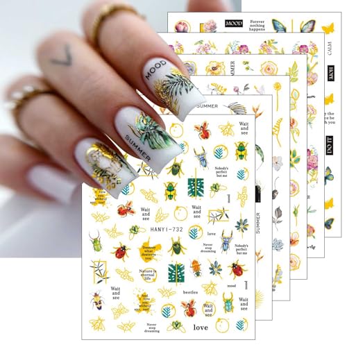 JMEOWIO Nagelsticker Blumen Schmetterling 9 Blatt Nail Art Sticker Selbstklebend Nagelaufkleber Frühlings Blume Dekoration Nageldesign Zubehör von jmeowio