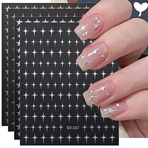 JMEOWIO Nagelsticker Bunte Sterne 12 Blatt Nail Art Sticker Selbstklebend Nagelaufkleber Silber Dekoration Nageldesign Zubehör von jmeowio