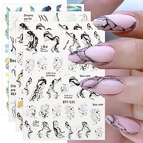 JMEOWIO Nagelsticker Französische Spitze Marmor 9 Blatt Nail Art Sticker Selbstklebend Nagelaufkleber Bunt Dekoration Nageldesign Zubehör von jmeowio